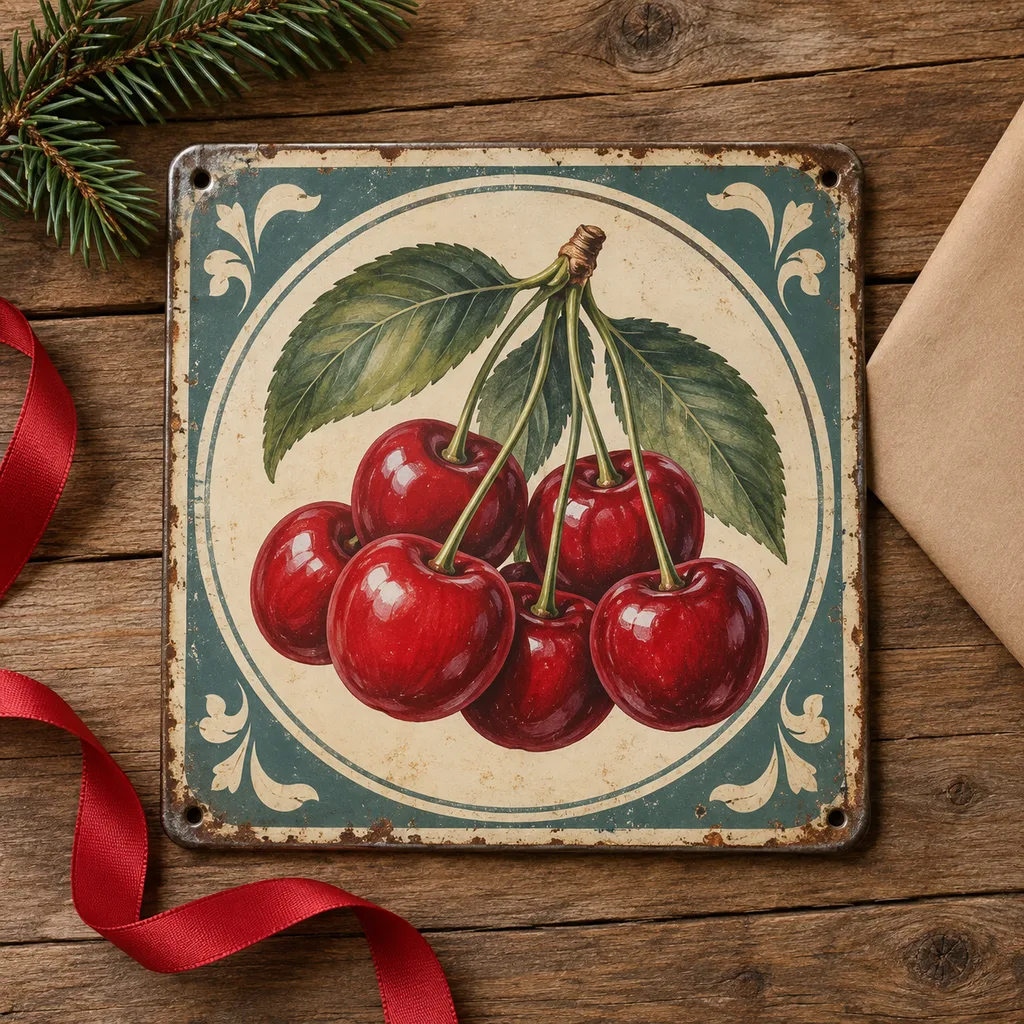 Representative photo-style image of retro tin advertising sign — generated, not a specific product