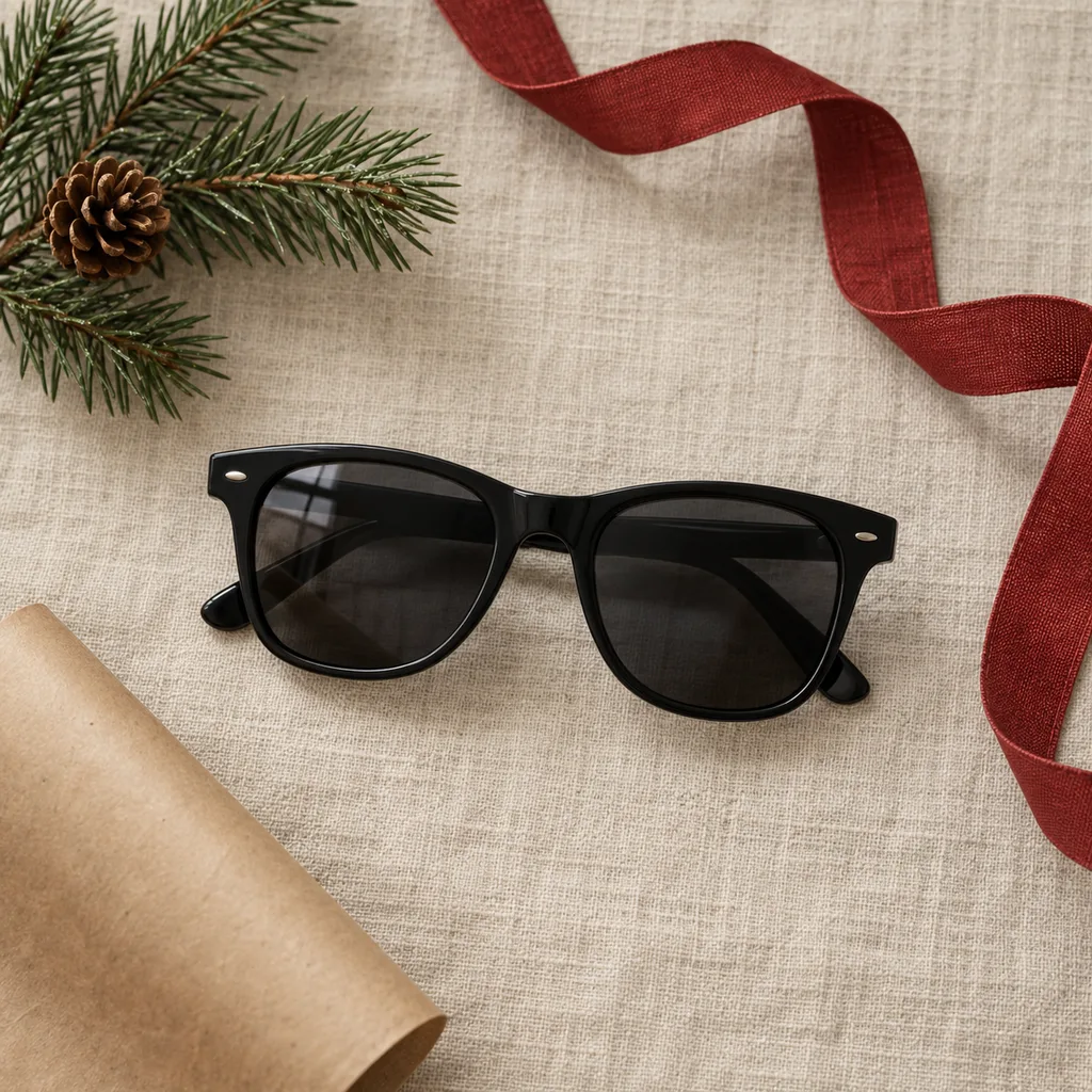 Representative photo-style image of retro wayfarer style sunglasses — generated, not a specific product