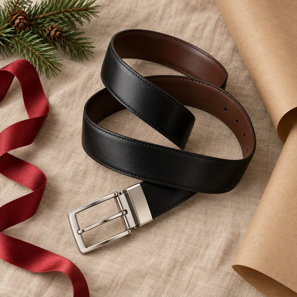 Representative photo-style image of reversible dress belt — generated, not a specific product