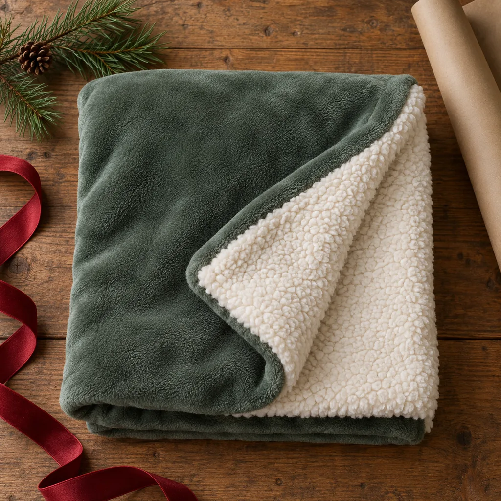 Representative photo-style image of reversible sherpa fleece blanket — generated, not a specific product