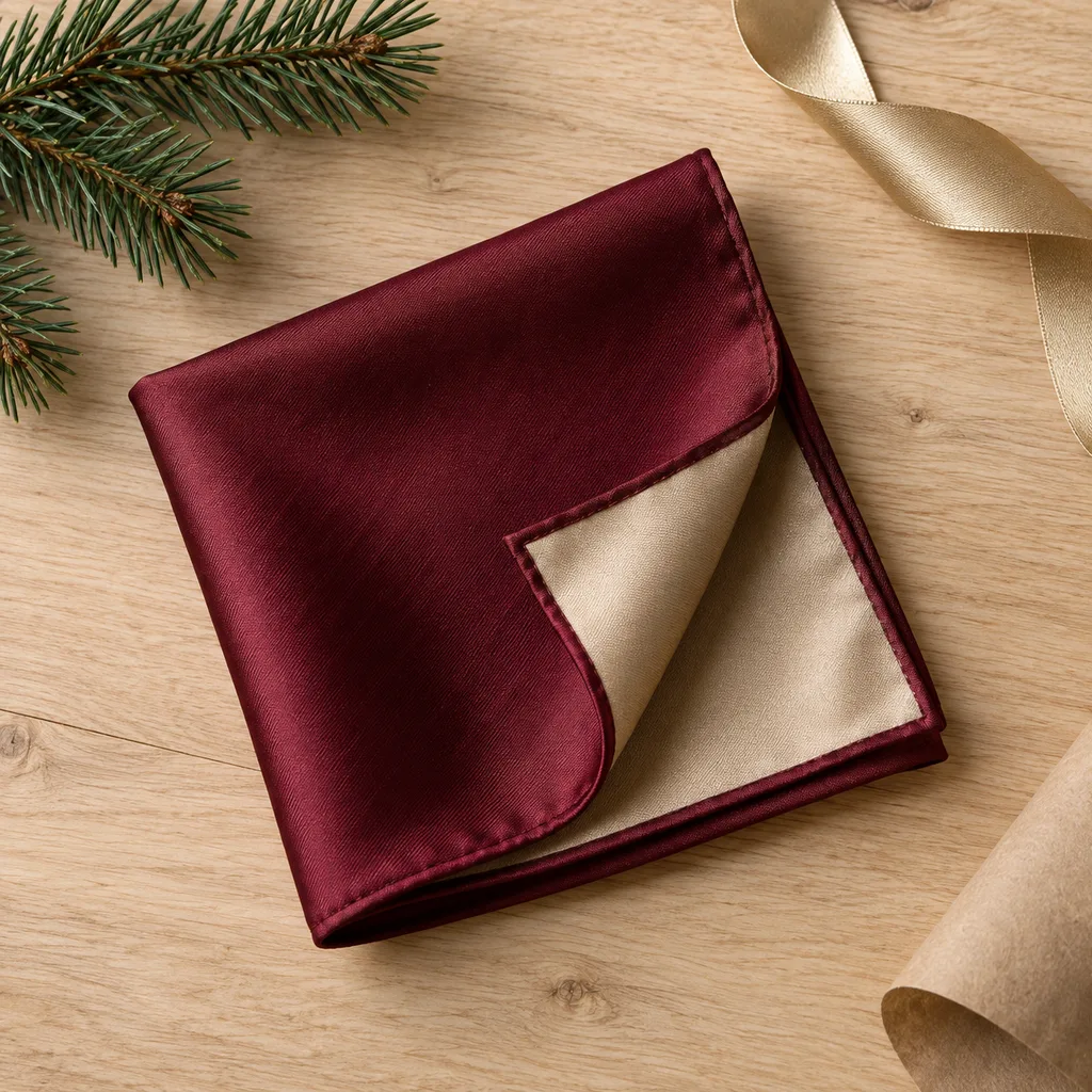 Representative photo-style image of reversible two-tone pocket square — generated, not a specific product