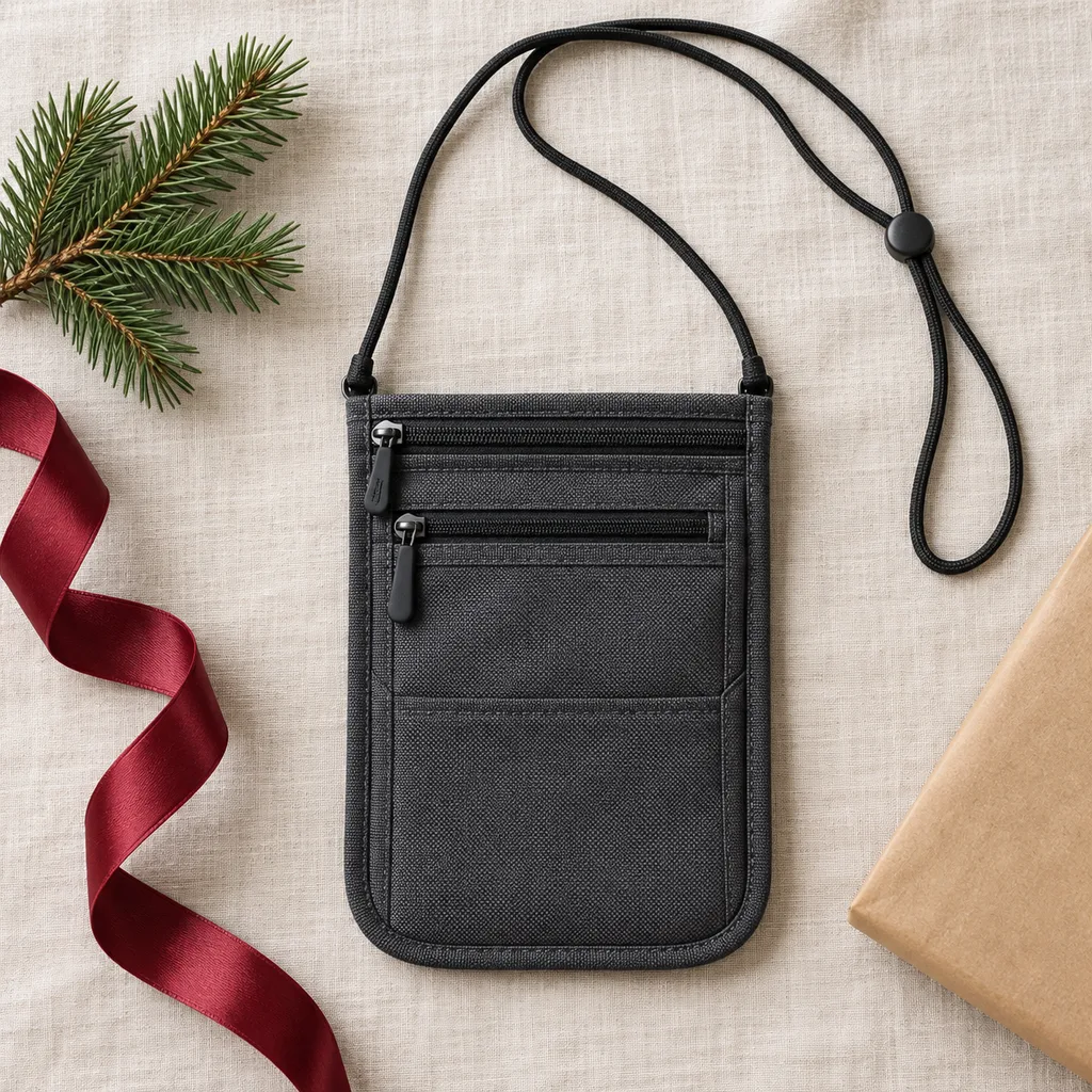 Representative photo-style image of rfid blocking security neck pouch — generated, not a specific product