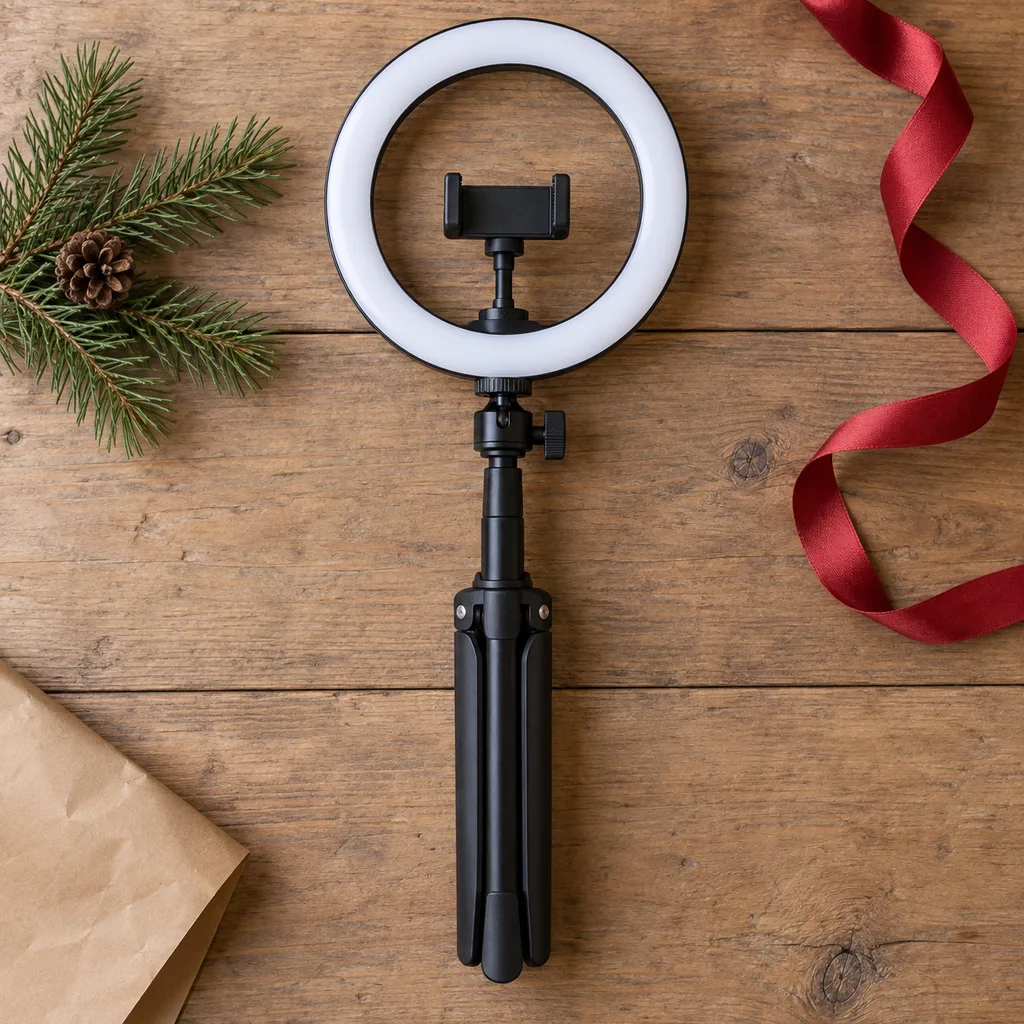 Representative photo-style image of ring light phone tripod — generated, not a specific product