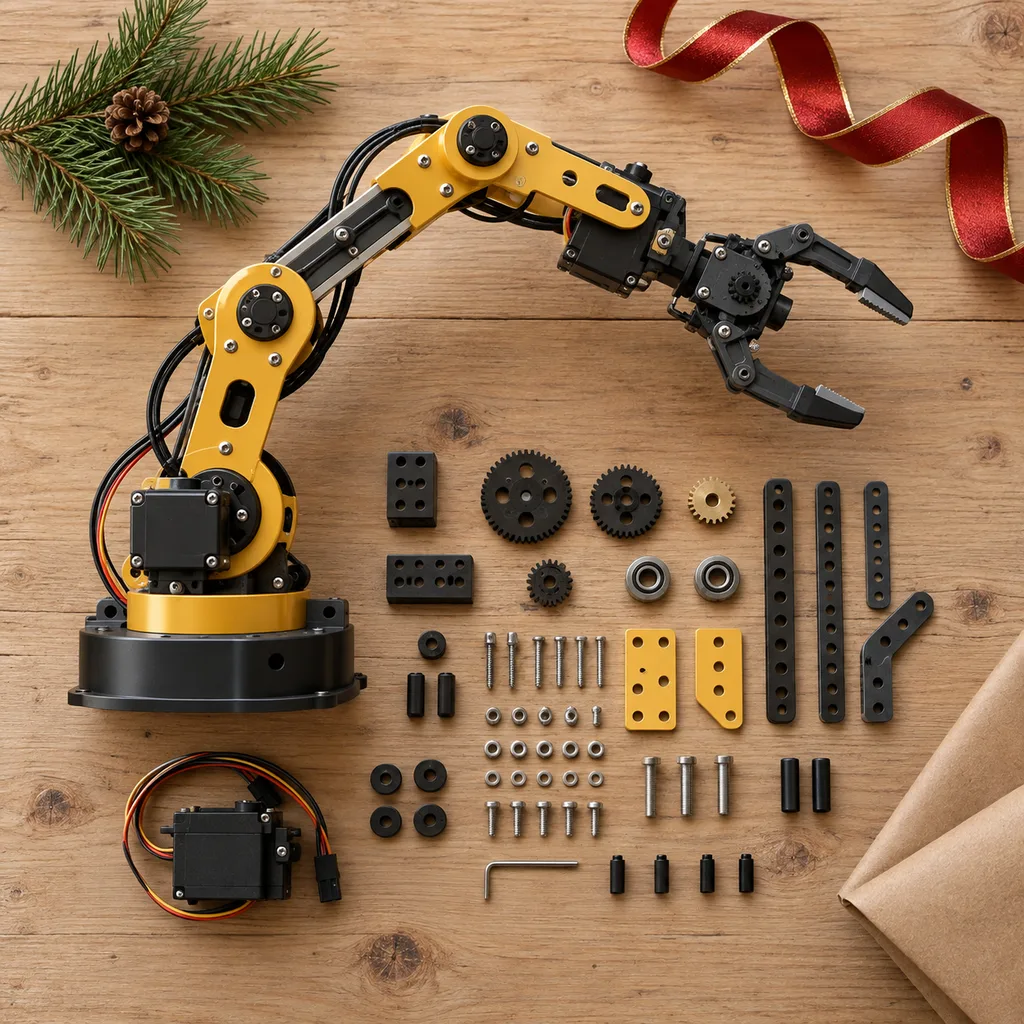 Representative photo-style image of robotic arm construction set — generated, not a specific product
