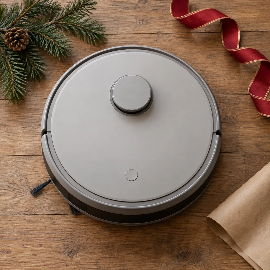 Representative photo-style image of robotic floor cleaning vacuum — generated, not a specific product