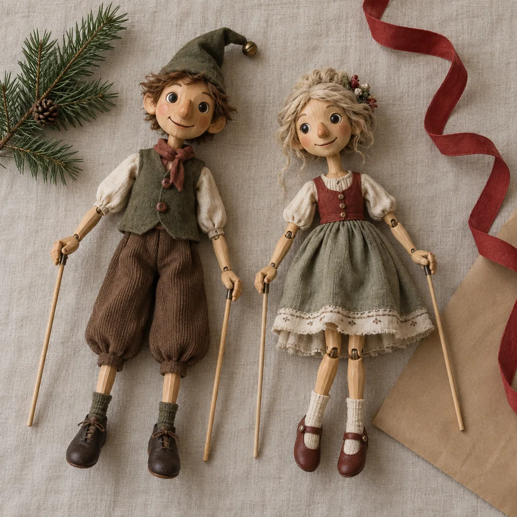 Representative photo-style image of rod puppet characters — generated, not a specific product