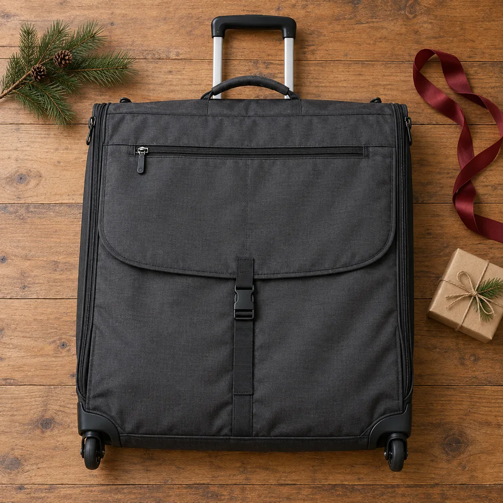 Representative photo-style image of rolling garment bag suitcase — generated, not a specific product
