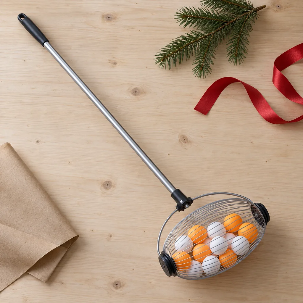 Representative photo-style image of rolling ping pong ball collector — generated, not a specific product