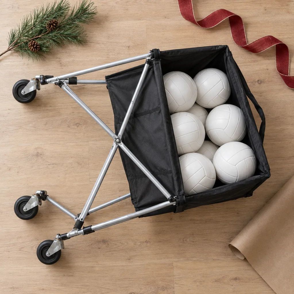 Representative photo-style image of rolling volleyball ball cart — generated, not a specific product