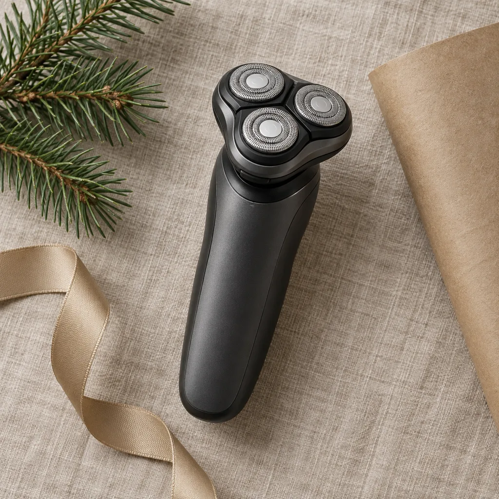 Representative photo-style image of rotary electric shaver — generated, not a specific product