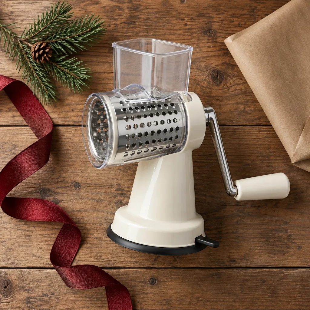 Representative photo-style image of rotary tabletop cheese grater — generated, not a specific product