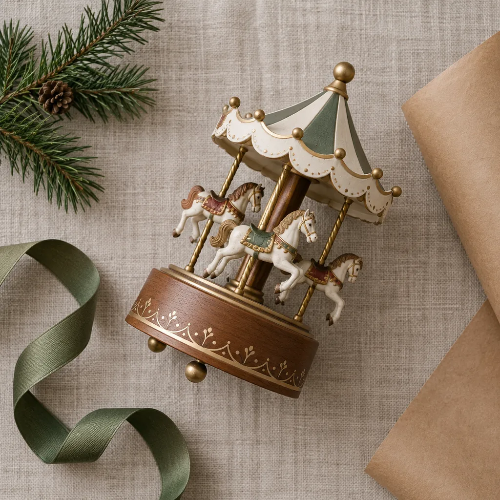 Representative photo-style image of carousel music box — generated, not a specific product