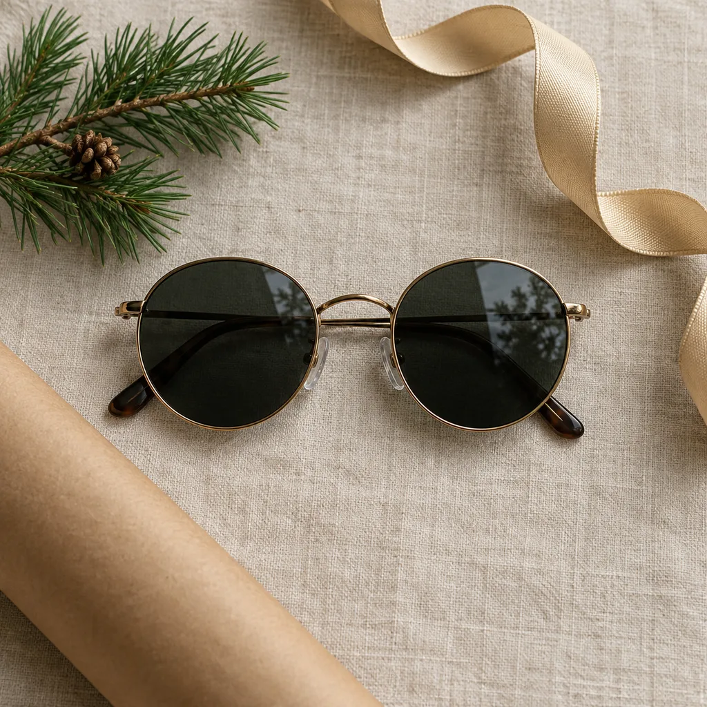 Representative photo-style image of round frame sunglasses — generated, not a specific product