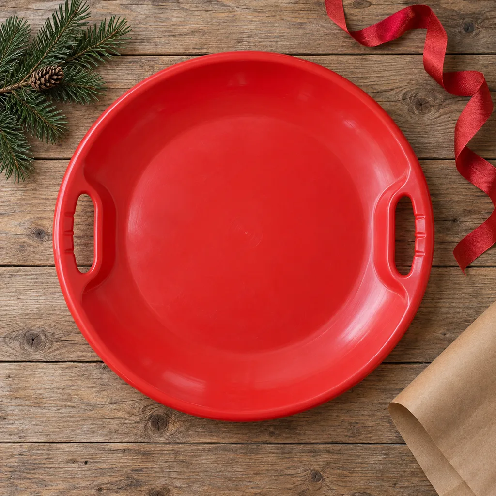 Representative photo-style image of plastic saucer sled — generated, not a specific product