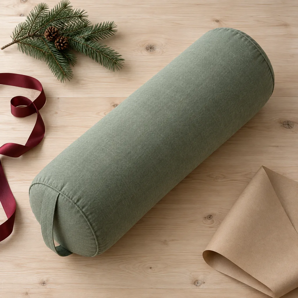 Representative photo-style image of round yoga bolster — generated, not a specific product