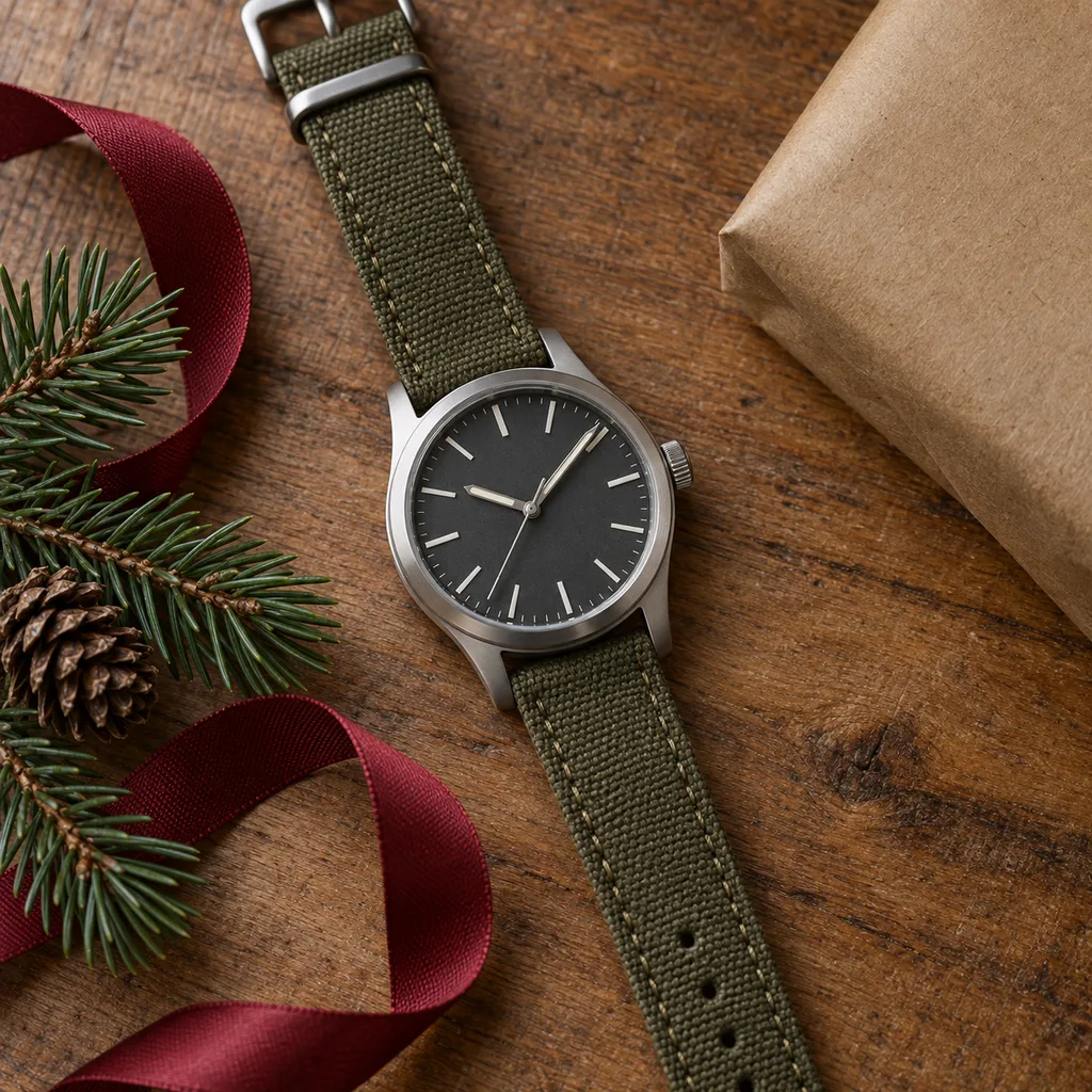 Representative photo-style image of rugged field watch — generated, not a specific product