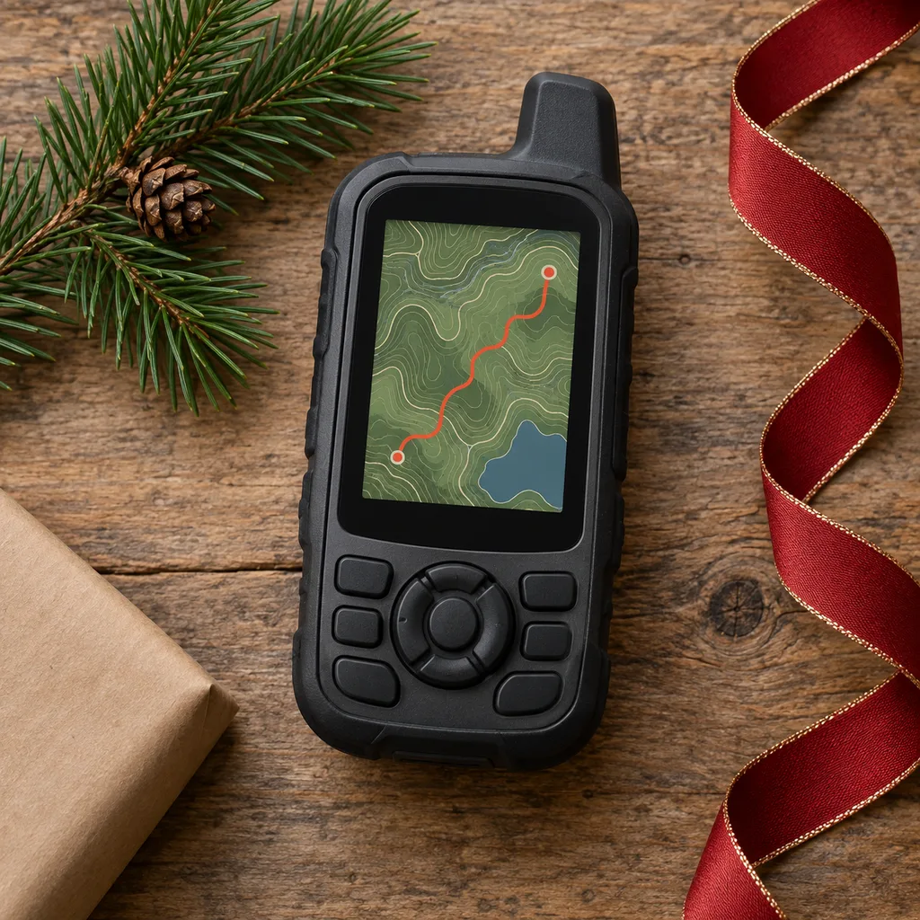 Representative photo-style image of rugged handheld gps navigator — generated, not a specific product