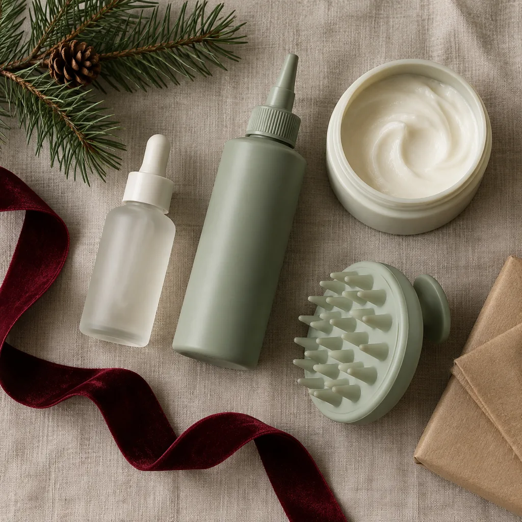 Representative photo-style image of scalp soothing treatment kit — generated, not a specific product