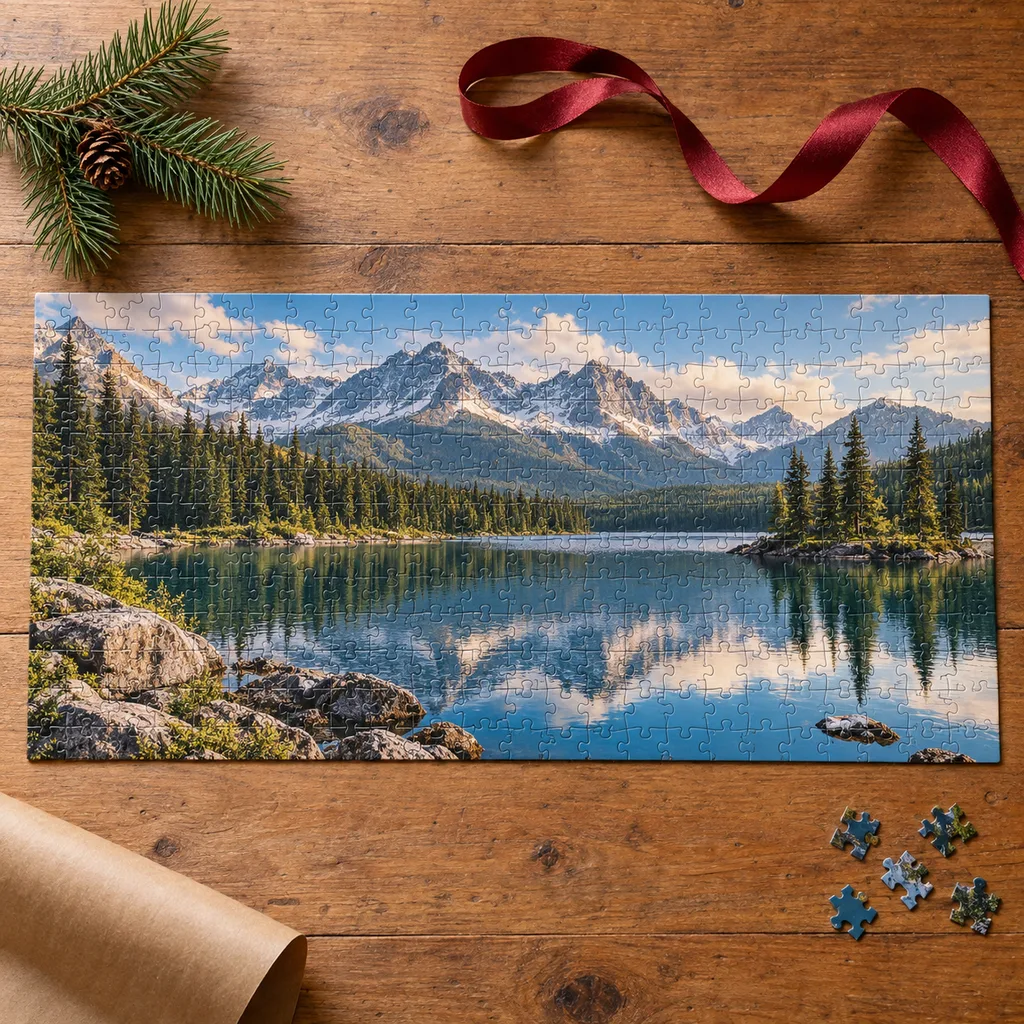 Representative photo-style image of scenic panoramic jigsaw puzzle — generated, not a specific product