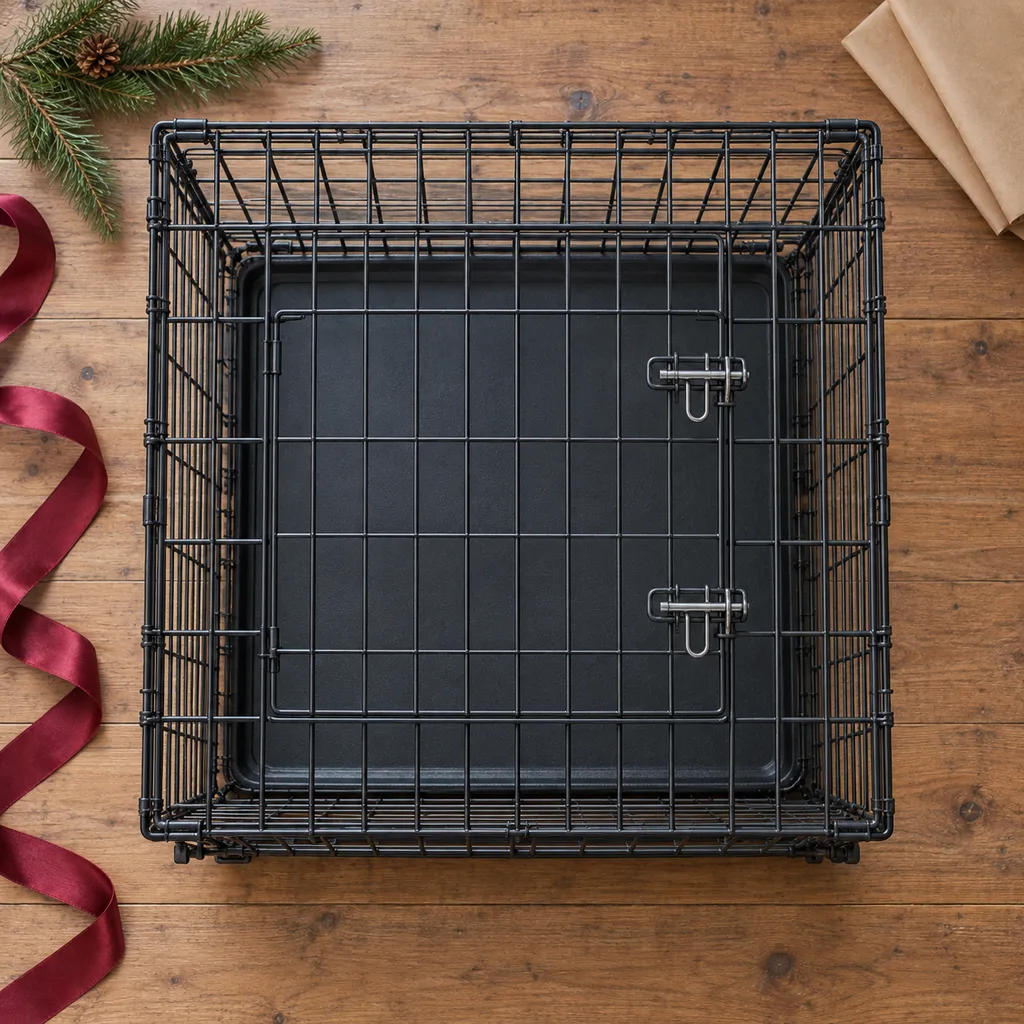 Representative photo-style image of secure heavy duty wire crate — generated, not a specific product