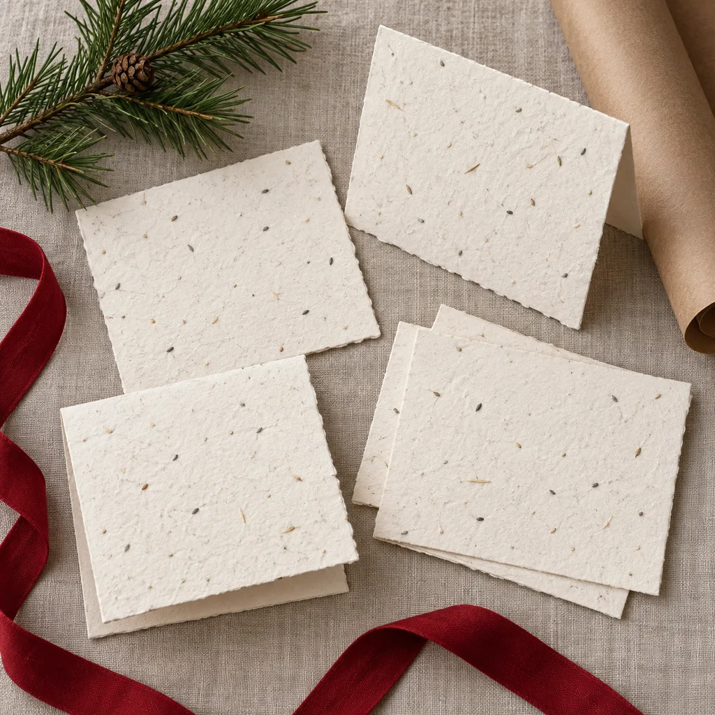 Representative photo-style image of seed paper greeting cards — generated, not a specific product