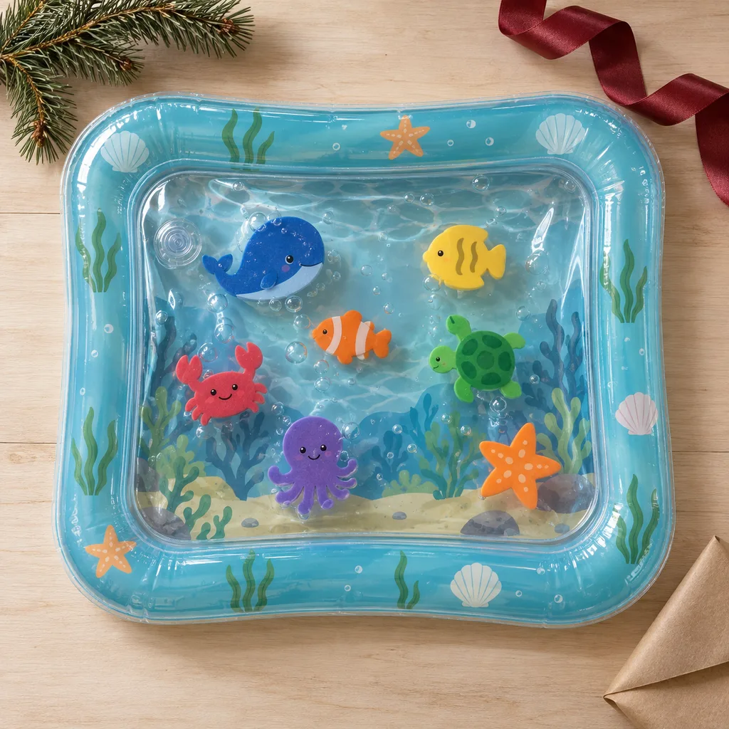 Representative photo-style image of sensory tummy time water mat — generated, not a specific product