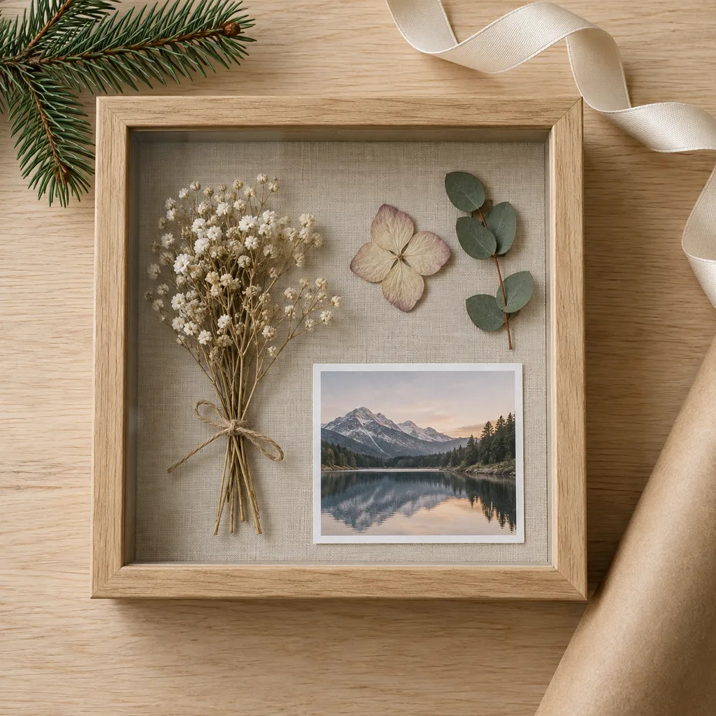 Representative photo-style image of shadow box memory display frame — generated, not a specific product