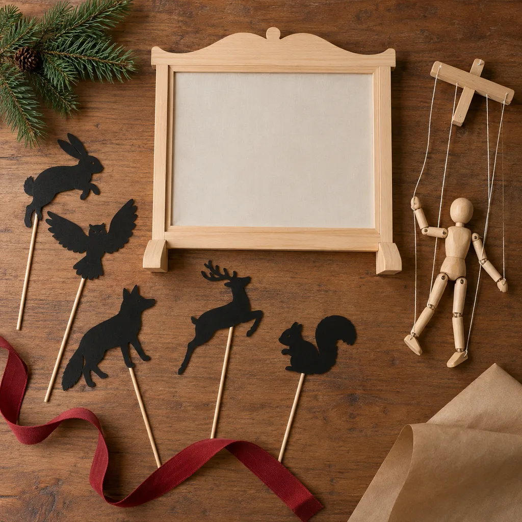 Representative photo-style image of shadow puppet theatre set — generated, not a specific product