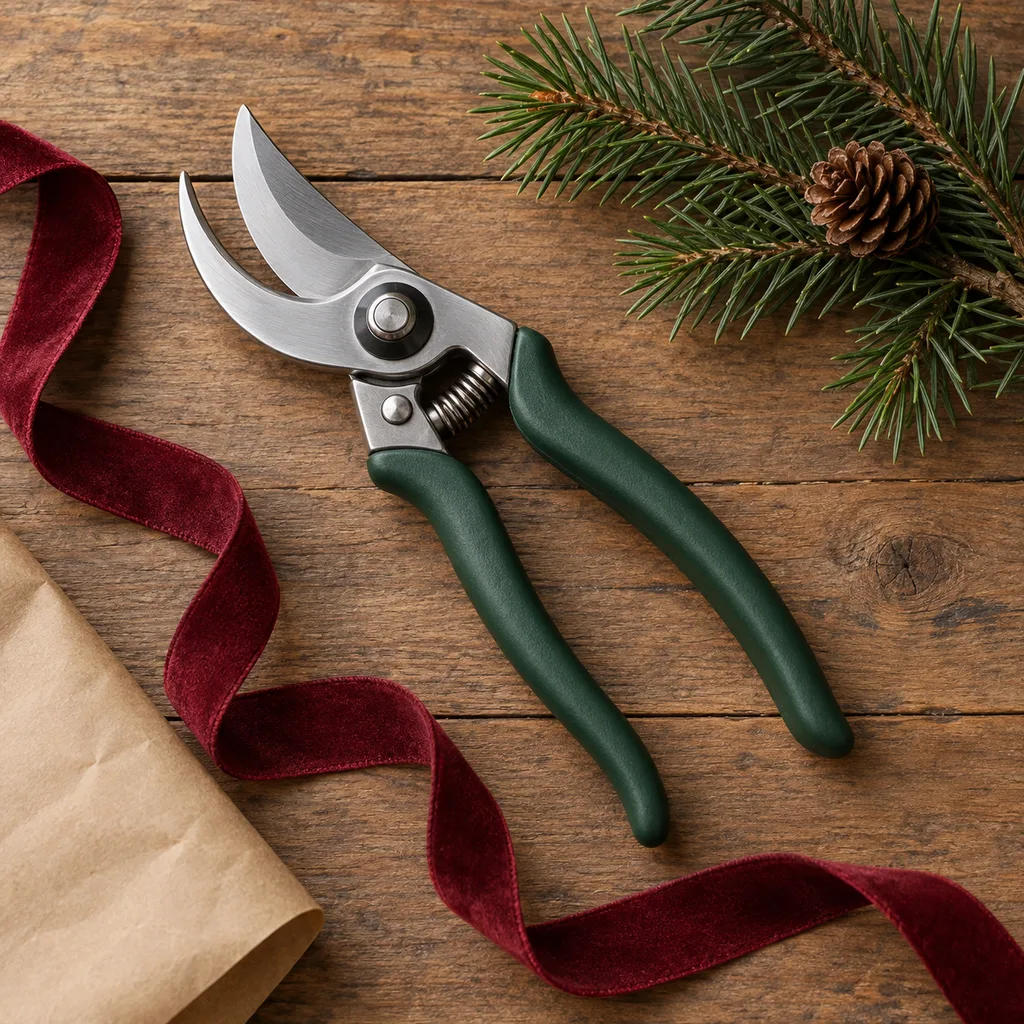 Representative photo-style image of sharp garden pruning shears — generated, not a specific product