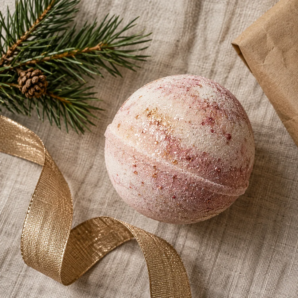 Representative photo-style image of glitter bath bomb — generated, not a specific product
