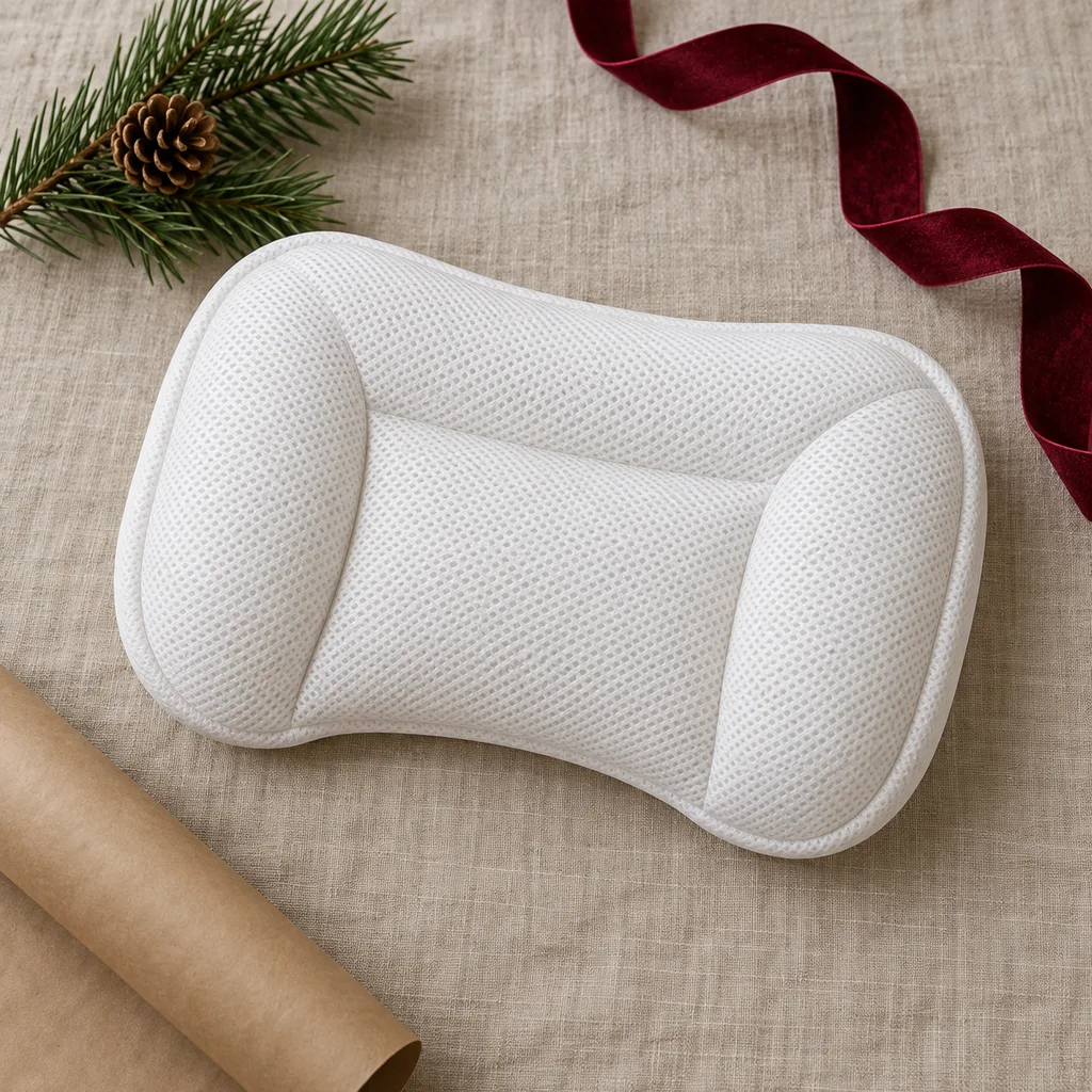 Representative photo-style image of simple bathtub headrest cushion — generated, not a specific product