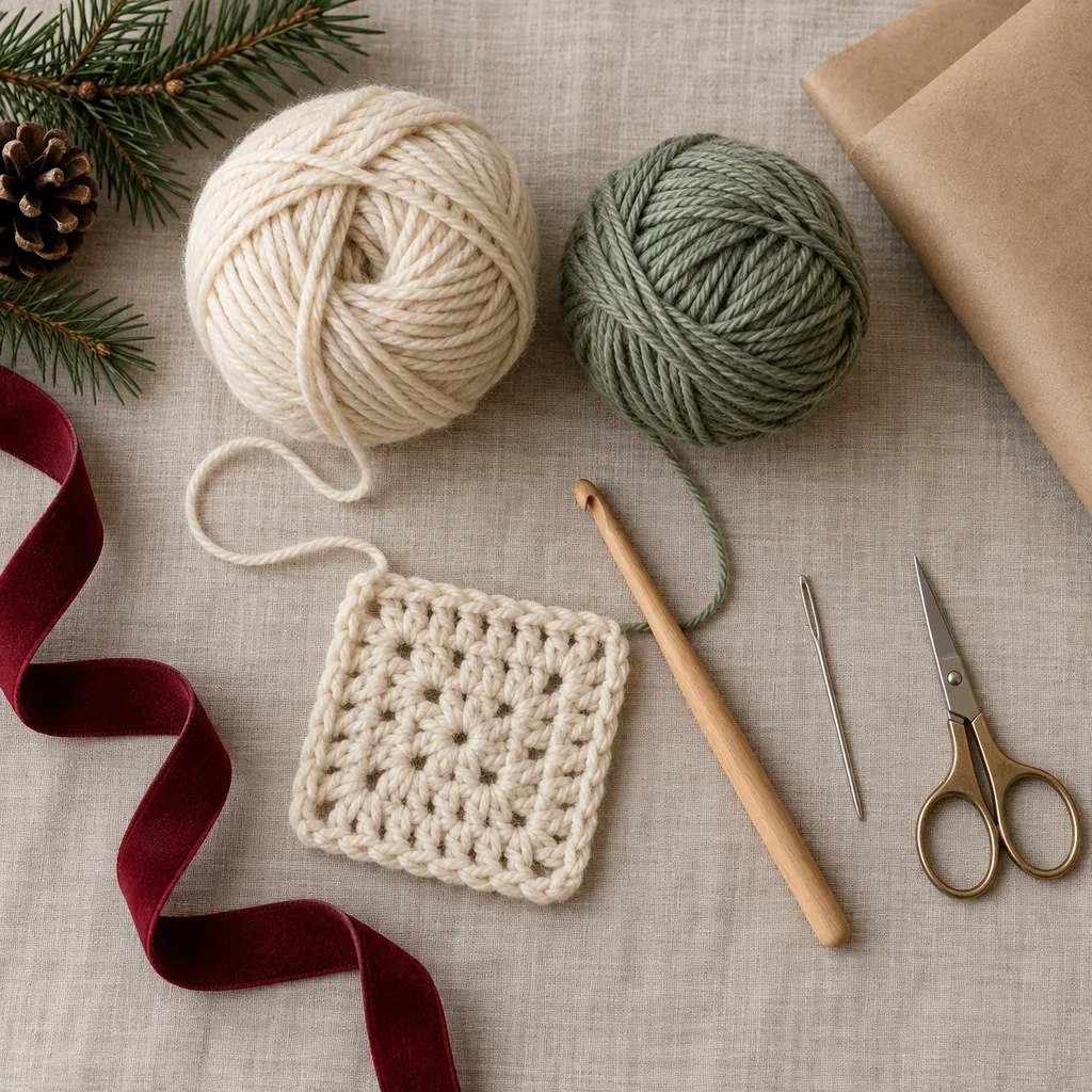 Representative photo-style image of simple crochet craft kit — generated, not a specific product