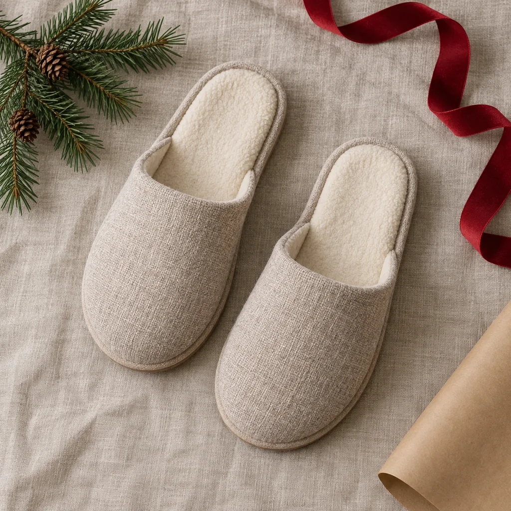 Representative photo-style image of simple scuff style slippers — generated, not a specific product