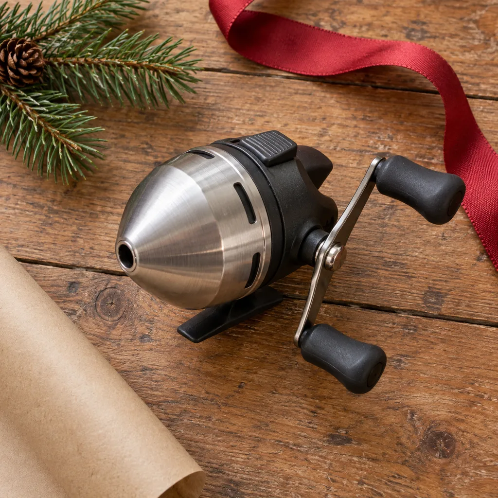 Representative photo-style image of simple spincast fishing reel — generated, not a specific product