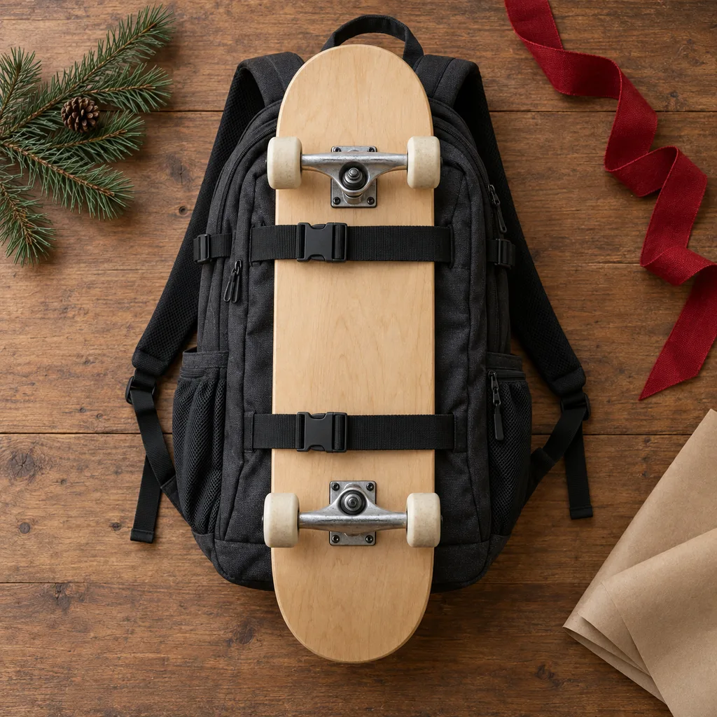 Representative photo-style image of skateboard carry backpack — generated, not a specific product