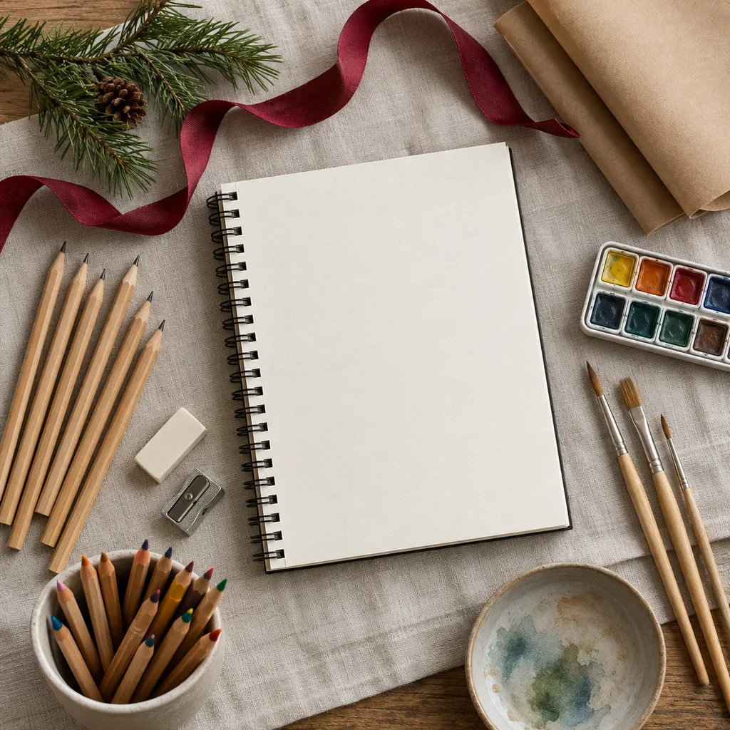 Representative photo-style image of sketching and drawing essentials — generated, not a specific product