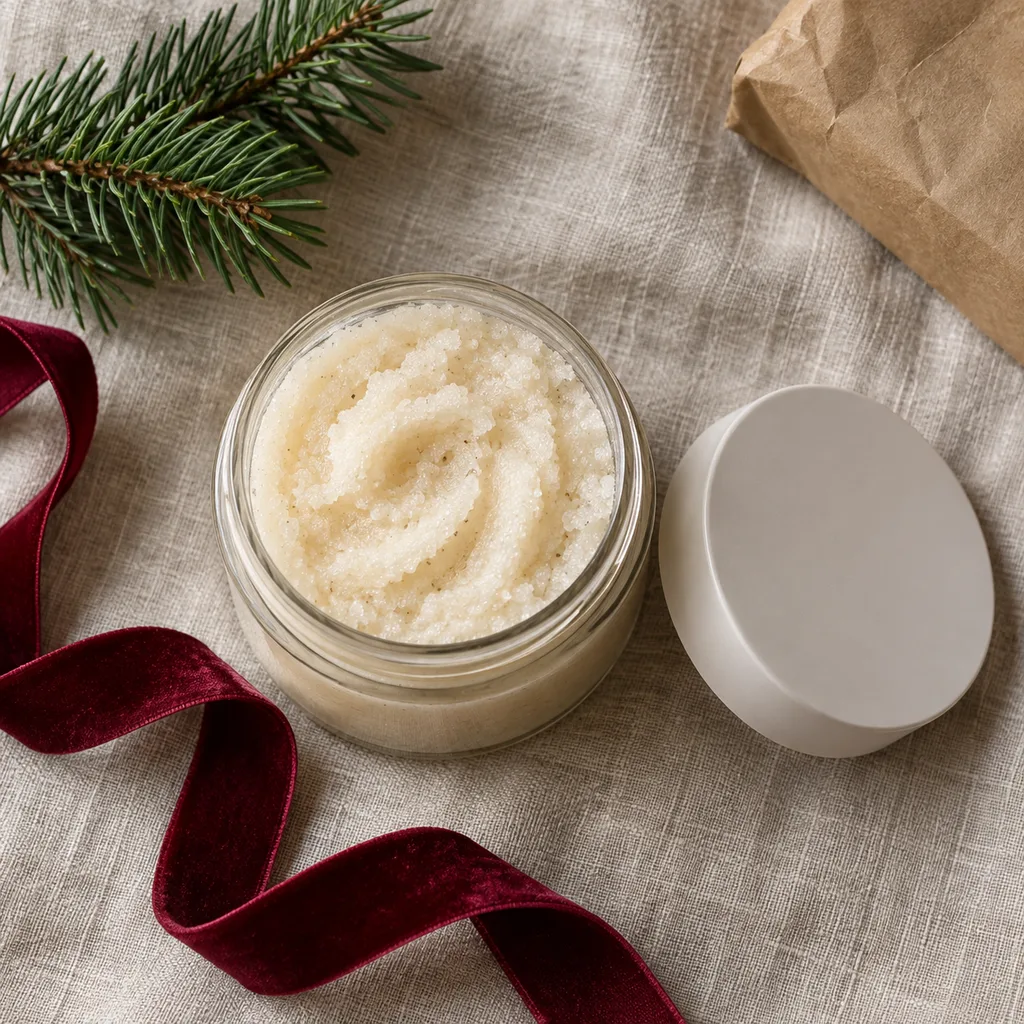 Representative photo-style image of skin-prepping body exfoliator — generated, not a specific product