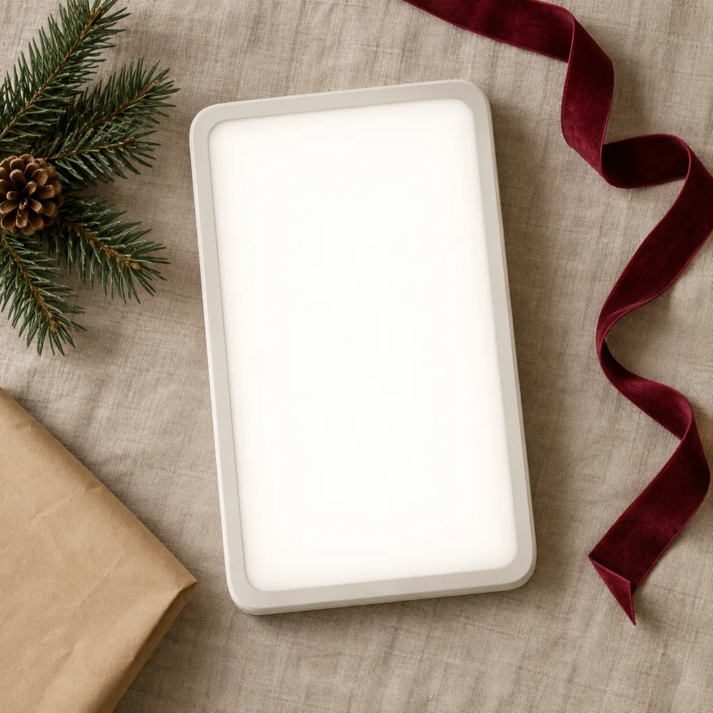 Representative photo-style image of sleek design light therapy panel — generated, not a specific product