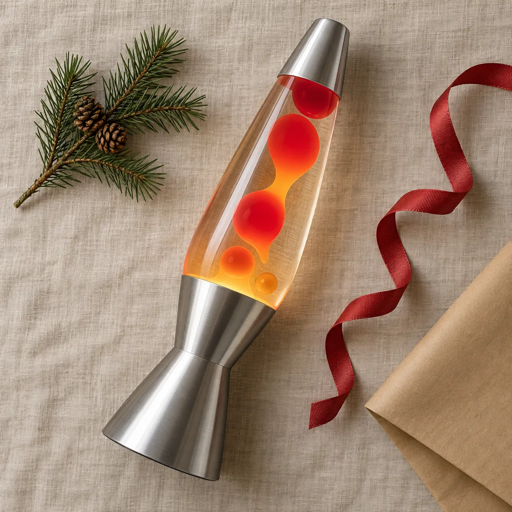 Representative photo-style image of metallic lava lamp — generated, not a specific product