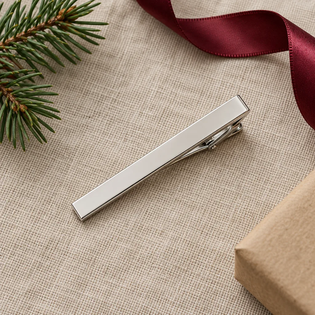 Representative photo-style image of sleek slimline tie bar — generated, not a specific product