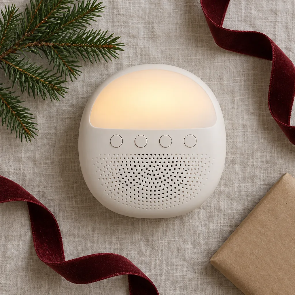 Representative photo-style image of night light and sound machine — generated, not a specific product
