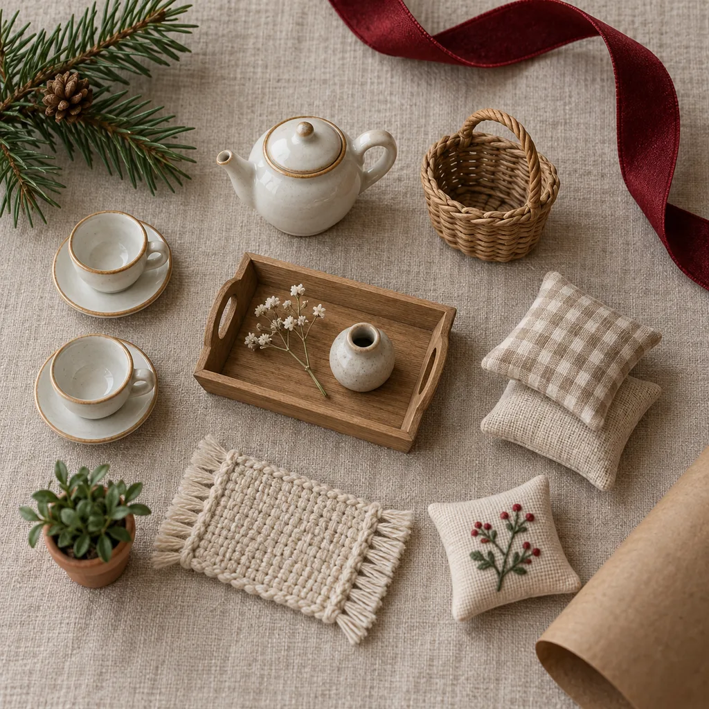 Representative photo-style image of small dollhouse accessory kit — generated, not a specific product