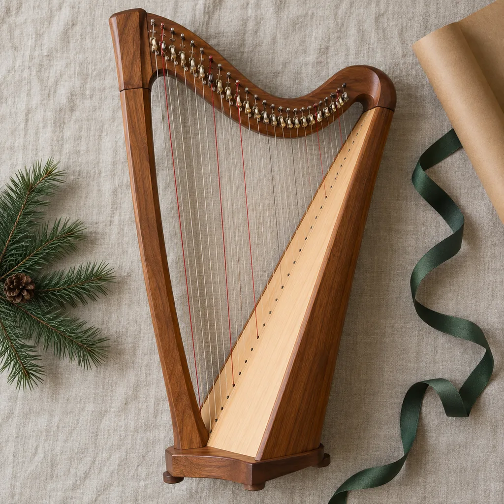 Representative photo-style image of small lever harp — generated, not a specific product