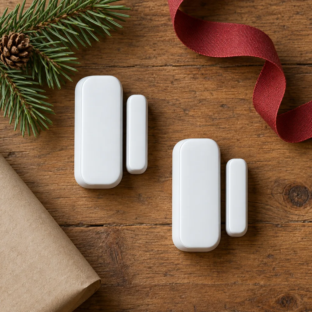 Representative photo-style image of smart door and window sensors — generated, not a specific product