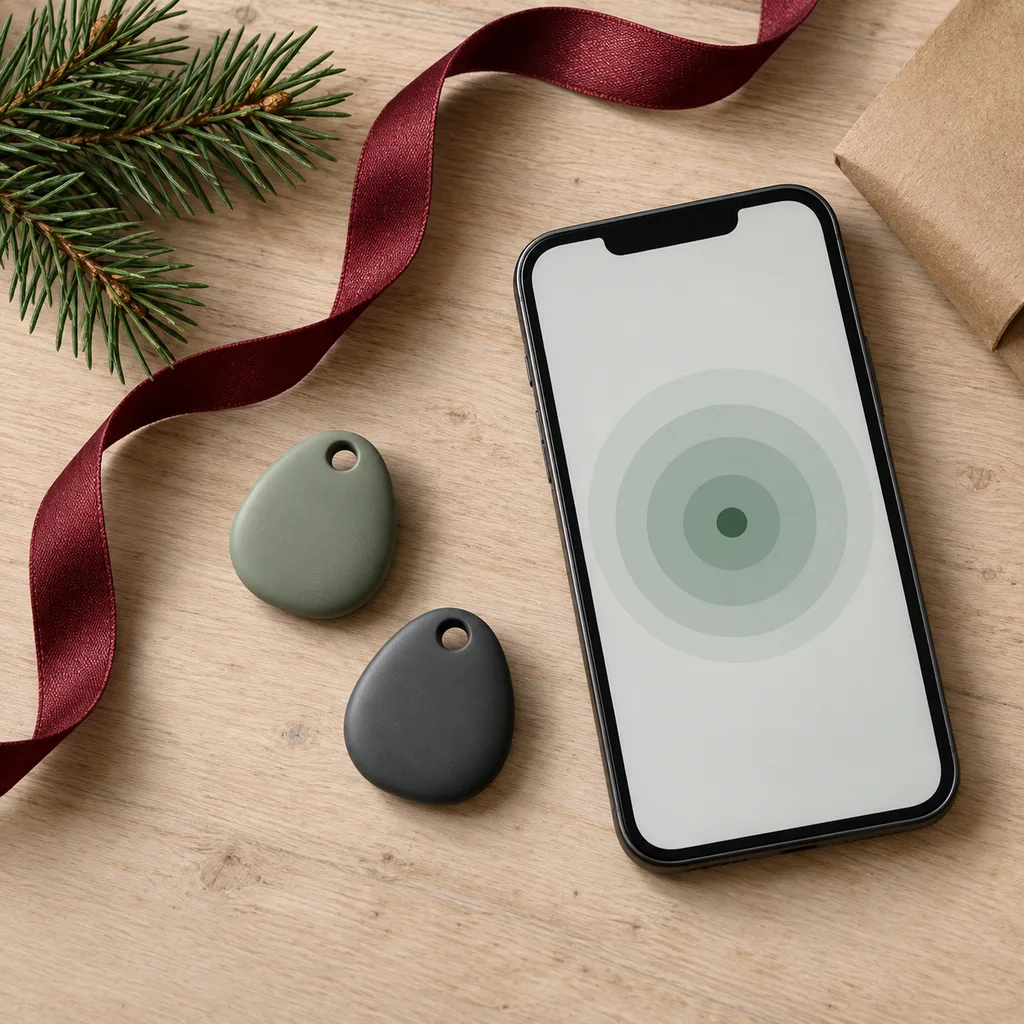 Representative photo-style image of smartphone-controlled item locator — generated, not a specific product