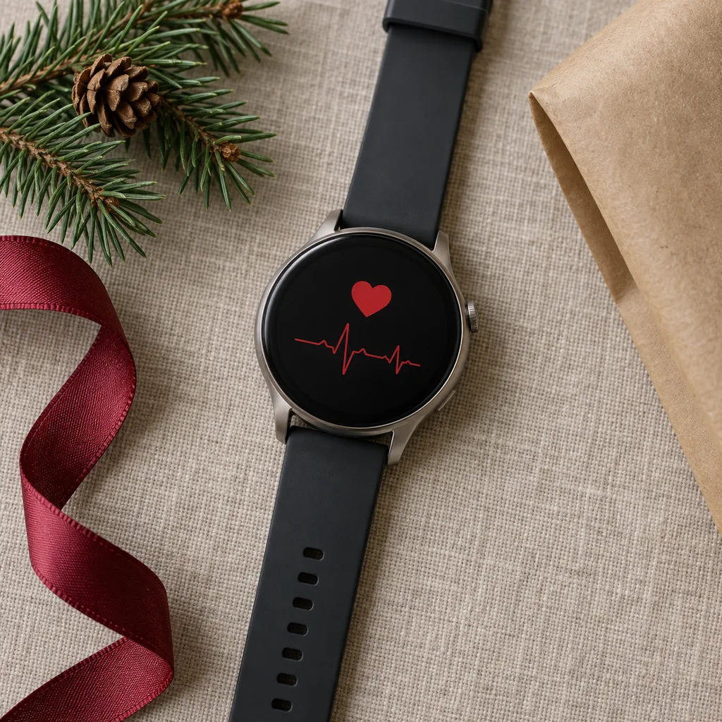 Representative photo-style image of smartwatch with integrated heart rate — generated, not a specific product