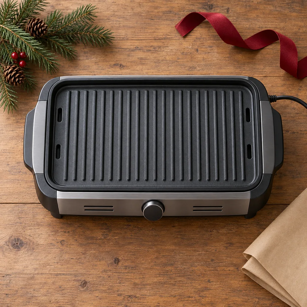 Representative photo-style image of smokeless indoor electric grill — generated, not a specific product