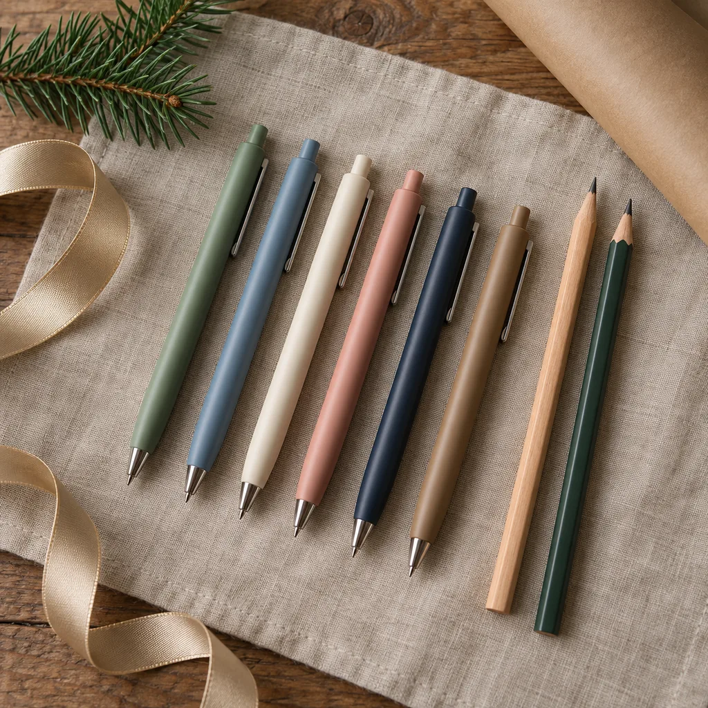 Representative photo-style image of smooth gel pen collection — generated, not a specific product