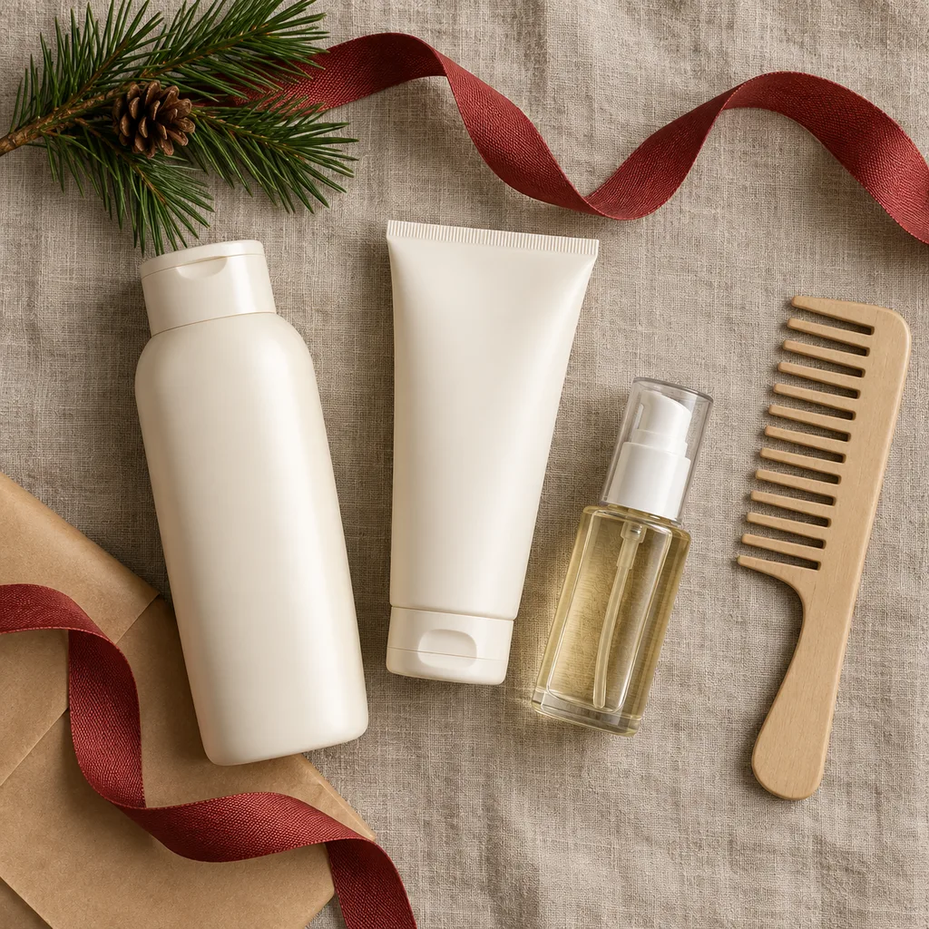 Representative photo-style image of smoothing and frizz control kit — generated, not a specific product