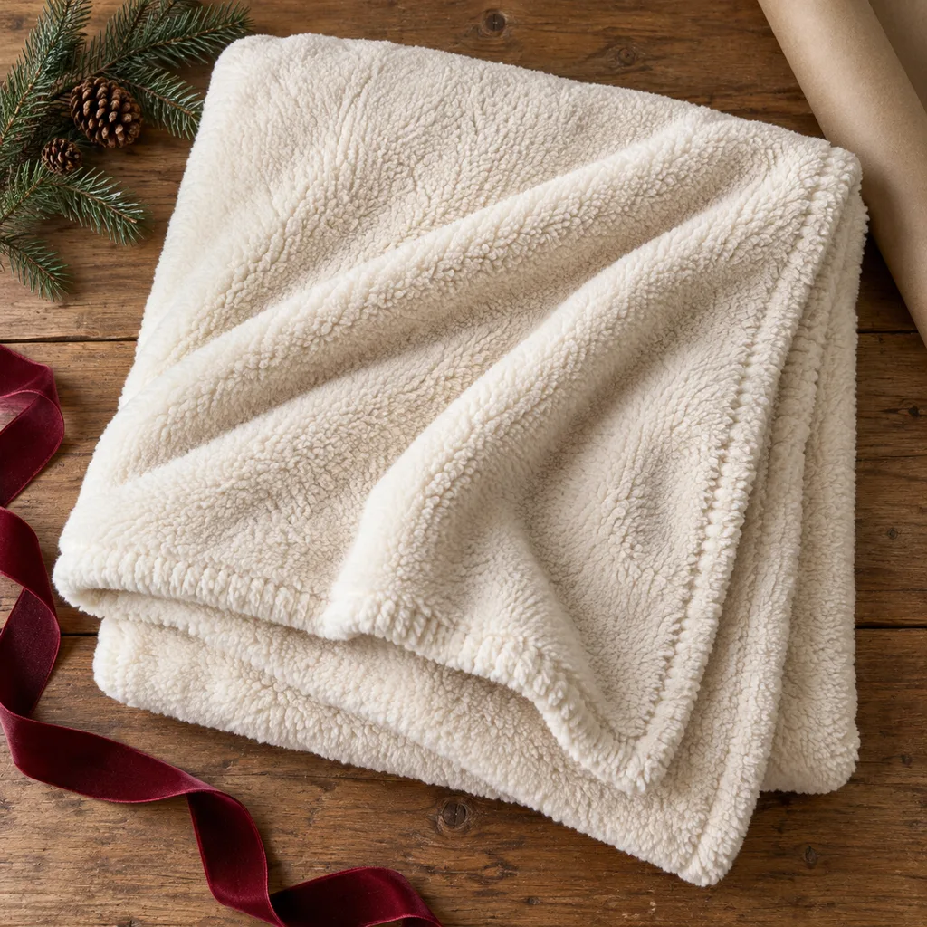 Representative photo-style image of soft fleece sofa throw — generated, not a specific product